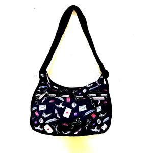 LeSportsac Classic Hobo, Messenger, Crossbody Bag, Black, Love Letter print